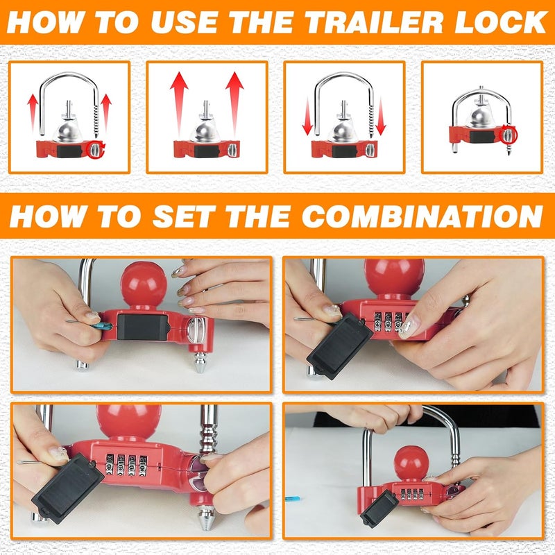 Funmit Trailer Lock Universal Hitch Lock with Combination Lock, fit 1-7/8", 2", 2-5/16" Coupler, Camper Accessories for Travel Trailers Boats Trucks Rvs Red - Image 5